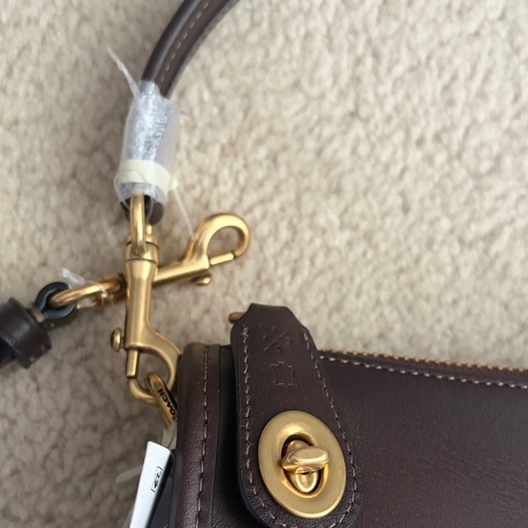 Coach Dark Brown Leather Swinger Crossbody with Gold Turnlock - Picture 7 of 12